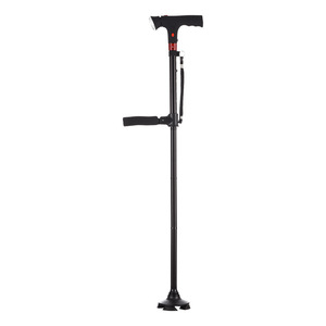 Canne en alliage d'aluminium avec alarme, double poignée, télescopique, pliable, lumière LED rotative, quatre pieds, pour personnes âgées - Product Image 2
