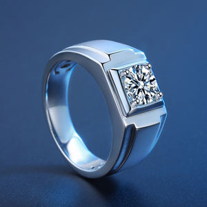 Toptan <span class=keywords><strong>Lot</strong></span> özel erkek 925 gümüş katı takı 1.0ct erkekler Moissanite pırlanta yüzük - Product Image 3