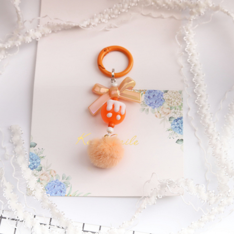 Porte-clés pompon M-bead sans clous - Orange