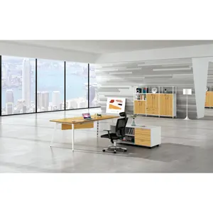 High Quality Modern MFC Wooden L Shaped Office Furniture Boss Ceo Manager Executive Corner Counter Computer Working Table Desk