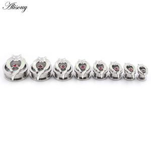 1 * الفولاذ المقاوم للصدأ الذئب Noctilucent أحمر مربع الزركون سدادات نفق الأذن المتوسع أقراط قياس نقالة ثقب الجسم المجوهرات - Product Image 5