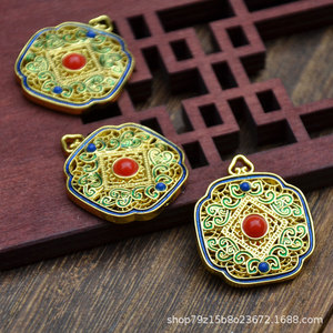 Pendentif en or de sable Cloisonné Musée du Palais, Breloque Fu double face, Collier, Porte-clés, Accessoire de bijouterie DIY - Product Image 4