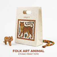 Sac fourre-tout ethnique personnalisé en gros, motif animalier d'art populaire, sac de courses imprimé, sac rectangulaire artisanal éco-recyclable avec animaux dessinés à la main, idéal pour bougies