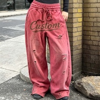 Pantalon de survêtement OEM Streetwear Vintage personnalisé avec impression sérigraphiée, effet vieilli, délavé à l'acide, coupe évasée, baggy, double taille pour homme
