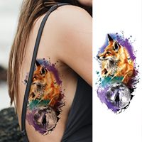 Autocollant imperméable à l'eau orange imprimé à la main renard laisse fleur tatouages temporaires coloré couleur bras jambe encrage