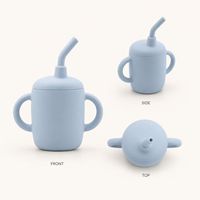 Gobelet en silicone à paille courbée avec doubles poignées, sans BPA, conforme LFGB, résistant à la chaleur, réutilisable, supporte l'impression de logo personnalisé OEM ODM