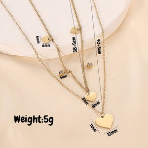 Collar con Colgante de Moda, Acero Inoxidable, Chapado en Oro, Forma de Corazón, Cadena de Doble Capa, Joyería para Uso Diario, Regalo - Product Image 3