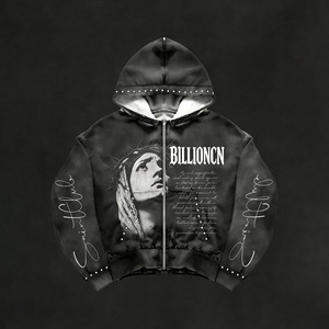 Haut sans manches à capuche personnalisé vintage de haute qualité avec fermeture éclair, appliqué lettre, poche, 100% coton, patch, unisexe, couleur unie, délavé à l'acide - Product Image 1