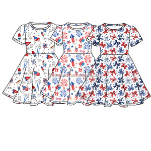 Robe d'été personnalisée pour filles, Jour de l'Indépendance, 4 juillet, manches courtes, imprimé nœud, longueur genou, boutique, style tourbillon, pour enfants, ODM - Product Image 2