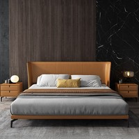 Lit double de luxe en cuir véritable, design moderne italien minimaliste, pour chambre principale