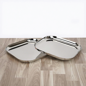 Ensemble de 2 plateaux de service élégants en acier inoxydable avec rebord surélevé et design carré moderne pour la maison, la salle à manger, l'hôtel, le restaurant - Product Image 5