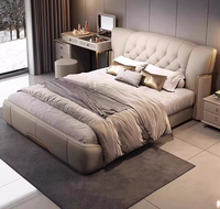 Meubles de chambre à coucher de luxe, lit plateforme en cuir et bois, ensemble de lit king size