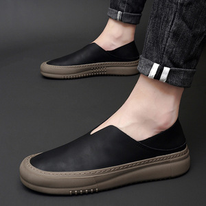 Mocasines de Cuero Genuino Hechos a Mano para Hombre, Diseño Simple y Deportivo, Cómodos, con Aumento de Altura, Zapatos para Caminar Sin Cordones, Color Negro y Caqui, Varias Tallas - Product Image 3