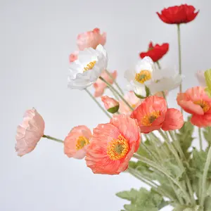 SZ 인공 꽃 양귀비 실크 꽃 작은 양귀비 홈 장식 웨딩 레이아웃 사진 장식 녹색 꽃 도매