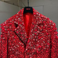 Blouson Bomber Unisexe Haut de Gamme Personnalisable à Paillettes et Fermeture Éclair, Coupe Ample, pour Soirées, Tapis Rouge et Spectacles Scéniques, Collection Automne
