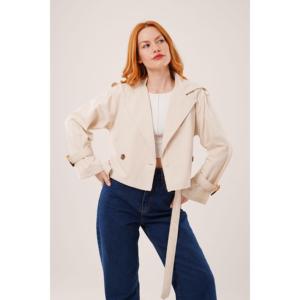 Gabardina de Mujer Color Crema, Manga Larga, Resistente al Viento, Otoñal, Informal, Tejido de Tela - Product Image 2