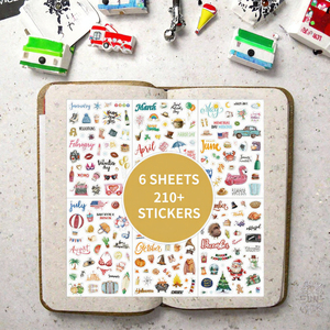 210 pegatinas de dibujos animados para planificador, temática navideña, calcomanías para diario, juego de decoración de notas mensuales en inglés - Product Image 1