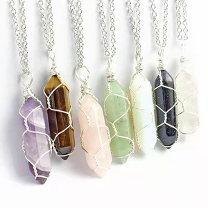 Collier avec pendentif en fil d'acier fait à la main, pierre naturelle, bijoux à la mode pour <span class=keywords><strong>jeunes</strong></span>, 1 pièce - Product Image 3