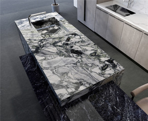 Îlot de cuisine en pierre frittée Calcutta Gold Marmer, surface écologique, <span class=keywords><strong>grande</strong></span> dalle, pour appartement - Product Image 3
