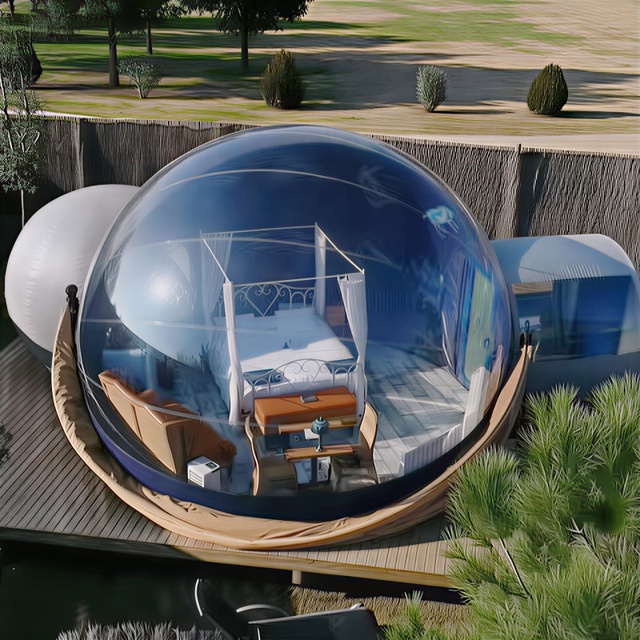 Transparent Inflatable Bubble Tent for Sale Heavy-Duty PVC 360° Panoramic Glamping Dome Tent  Hotel with Bathroom