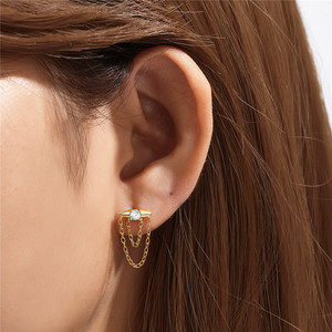 ROXI New Designs 18K Gold Plated Rivet 5A CZ Diamond <b>Chains</b> <b>Stud</b> <b>Earring</b> S925 Silver Long Double Layer <b>Chains</b> <b>Earring</b> for Women - Product Image 5