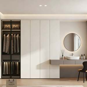 Armoire en bois moderne à portes à charnières, armoire en bois personnalisée avec rangement à façade vitrée et station de toilette intégrée - Product Image 1