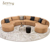 Ensemble de canapé d'angle demi-rond de luxe, canapé modulaire sans accoudoirs, avec rembourrage en éponge, tissu en daim, pour appartement, salon, hôtel