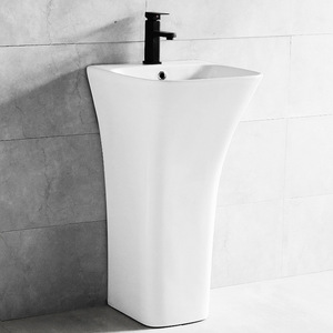 Lavabo de Cerámica con Pedestal, de Una Pieza, con un Solo Orificio, Forma Irregular, Fácil de Limpiar - Product Image 1