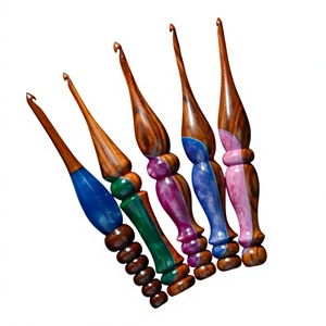 Aiguilles à crocheter en résine colorée et en bois, longueur 20 cm, épaisseur 3 mm, pour accessoires de tricot DIY - Product Image 2