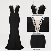 Robe de soirée sirène noire glamour à bretelles spaghetti, décolleté cœur, longue, pour femme, avec soutien-gorge intégré antistatique