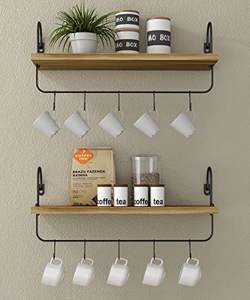 Rustic Wall Mounted Wooden Decorative Floating Storage Shelves Towel Rack for Coffee Bar Kitchen Living Room