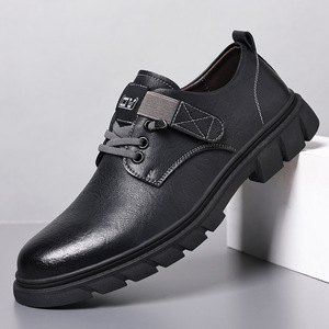Zapatos casuales de cuero para hombre con punta redonda, cordones, suela de goma, para todas las estaciones, estilo para caminar. - Product Image 1