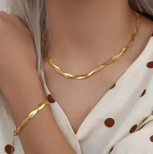 Multi Gelaagde Ketting 18K Gouden Kettingen Rvs Stalen Sieraden Trend Mode Armband Ketting Vrouwen Sieraden