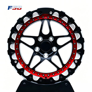 Nouvelle jante forgée personnalisée pour course de dragster, noire et rouge, usinée et polie, avec beadlock, entraxes 5x112, 5x114.3, 5x120, 5x4.75, déport 35mm, FSB - Product Image 1