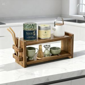 Organizador <span class=keywords><strong>de</strong></span> Café y Matcha <span class=keywords><strong>de</strong></span> <span class=keywords><strong>Madera</strong></span> Estilo Rústico, Estante <span class=keywords><strong>de</strong></span> 2 Niveles para Encimera, Almacenamiento <span class=keywords><strong>de</strong></span> Cocina - Product Image 2