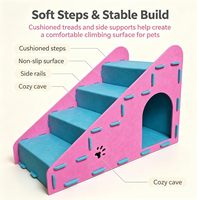 Escalier pour animaux de compagnie en feutre à 4 marches détachables avec grotte cachette, rampe robuste antidérapante pour chats et chiens, idéal pour canapé, lit et petits animaux