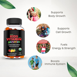 Complément alimentaire multivitaminé en gommes pour enfants et adolescents, biologique, soutien immunitaire et digestif, 12 vitamines et minéraux, fraise, citron, orange - Product Image 3