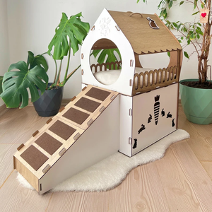 Peluche di legno di pelle di coniglio casa giocattolo castello con Tunnel a scomparsa casetta per animali domestici per conigli cani e gatti - Product Image 6