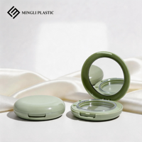 Boîtier compact en plastique vide personnalisé vert pour maquillage, avec miroir, compartiments et couvercle rabattable, vente en gros
