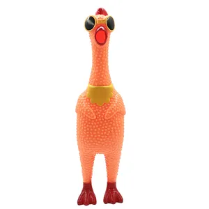 Amazon Hot Sale OEM Custom Funny Rubber Squawking Yellow Rubber Chicken Interact Pet Squeeze Pet Chew Toy Screaming Chicken