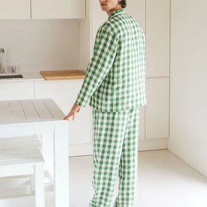 <span class=keywords><strong>Pyjama</strong></span> deux pièces à carreaux col en V en coton personnalisé ensemble de pyjamas pour hommes chemise de nuit pour hommes vêtements de salon - Product Image 4