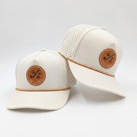Casquette Snapback 5 Panneaux Imperméable en Polyester avec Logo Personnalisé Motif Léopard, Trous Découpés au Laser, Respirante et Séchage Rapide, pour Baseball, Golf et Activités de Plein Air