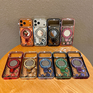 Funda para Teléfono Móvil con Soporte de Espejo de Diamantes Brillantes y Flores para iPhone 17 Air 16 15 14 Pro Max, Cubierta con Marco Electrochapado y Brillante - Product Image 3