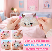 Jouet Squishy Renne Blanc Pailleté 8,5 cm en TPR Souple, Anti-stress, pour Adultes, Cadeau de Noël pour Fête de l'Éléphant Blanc