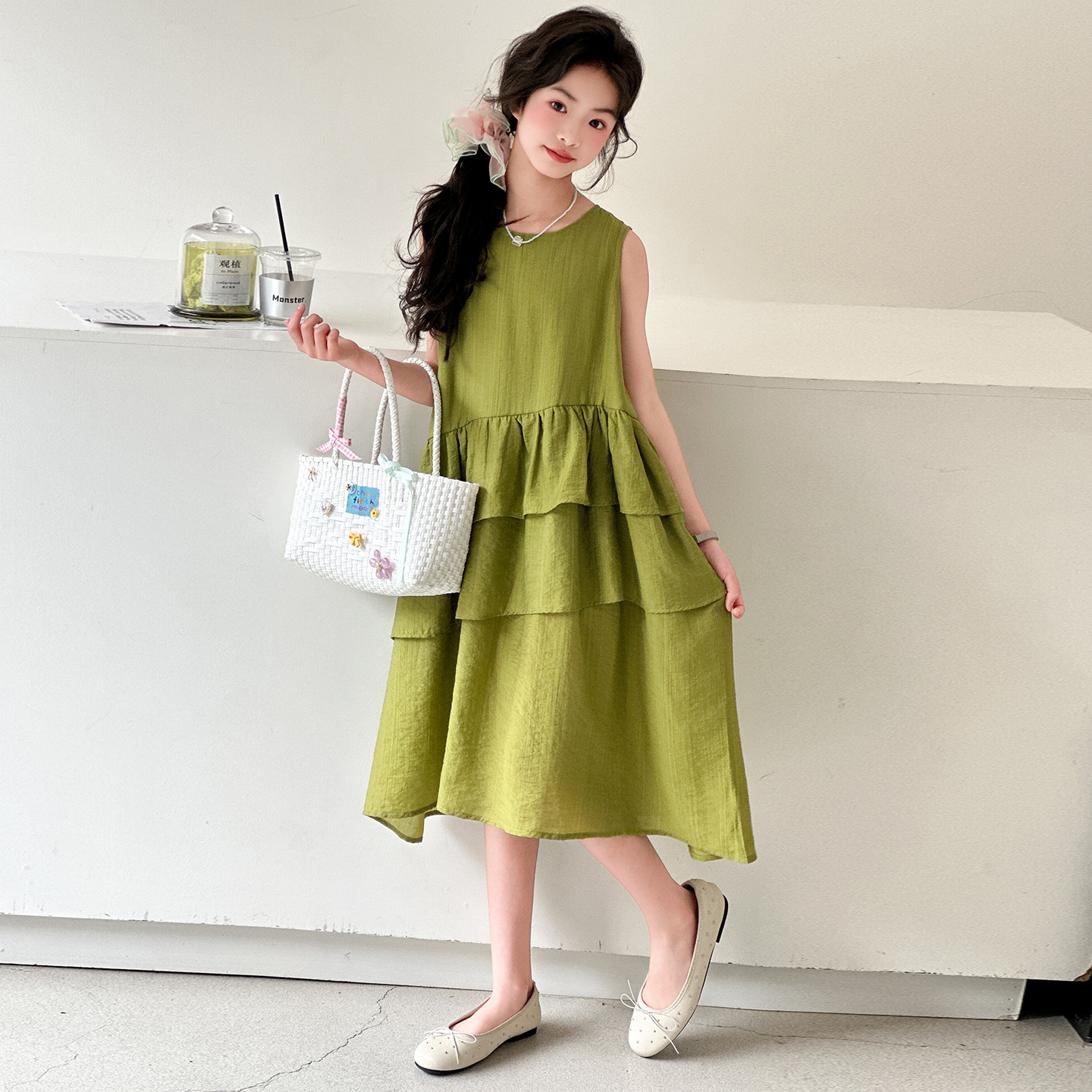 slim fit dress slacks Georgina Girls Dress - Olive Green