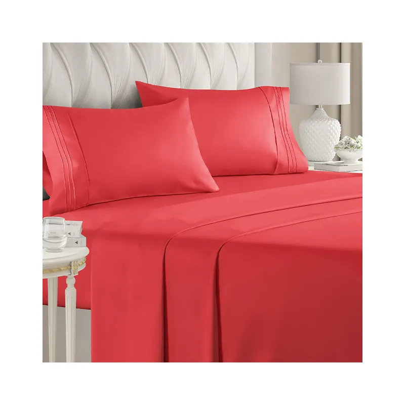 red Soft Sheets for Queen Size Bed, 4 Pieces Luxury Queen Sheet Set, Easy Care Polyester Microfiber Cooling Bed Sheet Set