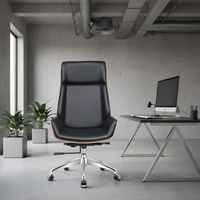 Fauteuil de Bureau de Direction Pivotant à Dossier Haut en Cuir Noir et Noyer, Foshan