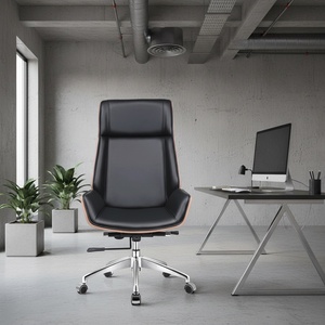 Fauteuil de <span class=keywords><strong>Bureau</strong></span> de Direction Pivotant à Dossier Haut <span class=keywords><strong>en</strong></span> Cuir Noir et Noyer, Foshan - Product Image 2