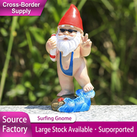Statuette de gnome de jardin en résine, statue de nain surfiste avec bouée de natation, bikini, chapeau conique rouge, ornement de table