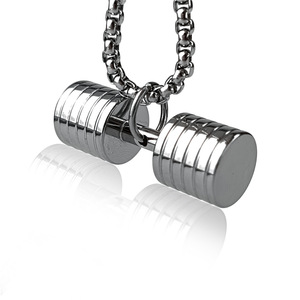 Collier de sport pour homme en acier inoxydable plaqué or avec pendentif haltère classique, vente chaude - Product Image 6